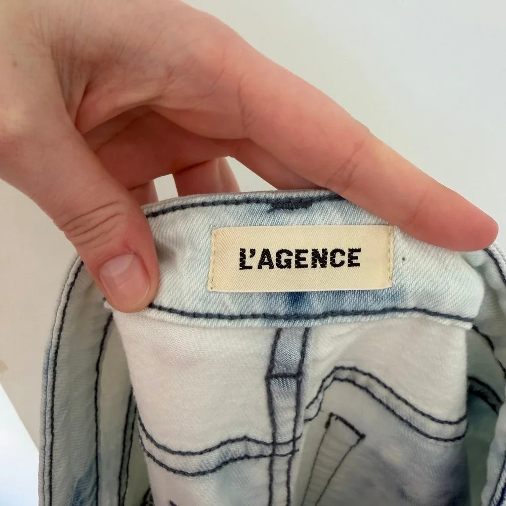 L AGENCE June Ultra High Rise Cropped Jeans Light Wash Tie Dye Size 30 - Picture 6 of 10